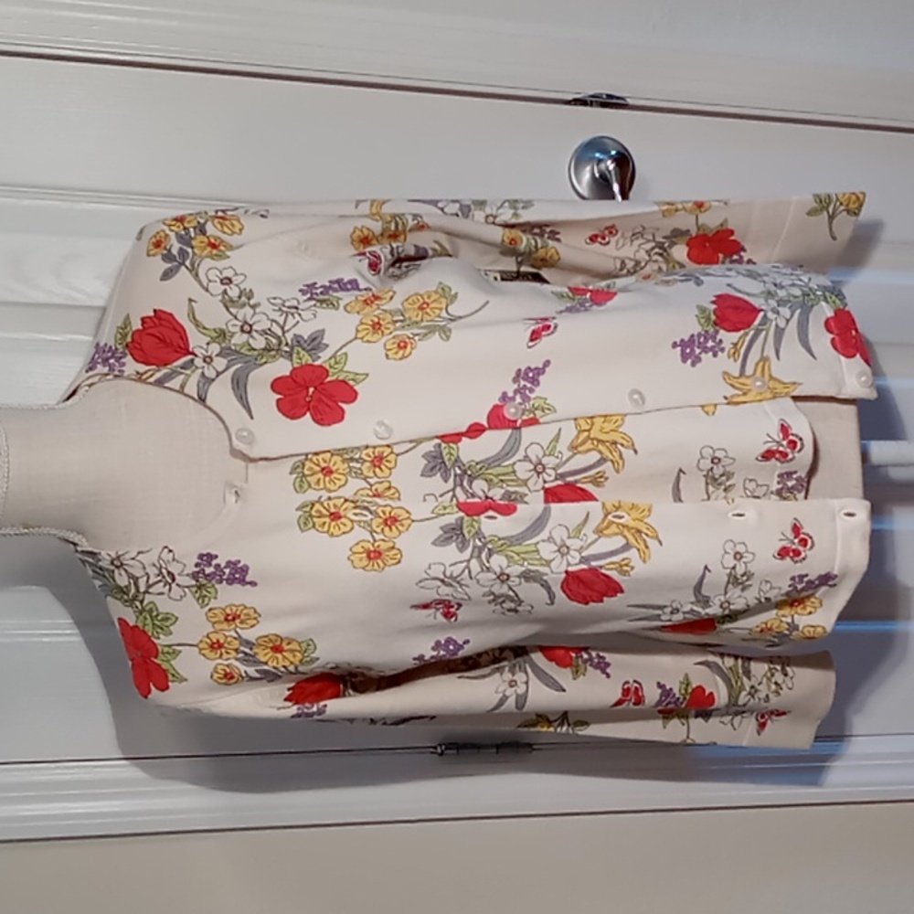 Peck & Peck Ladies 2 PC Sweater Set Silk/Cashmere Size Large Botanical Motif